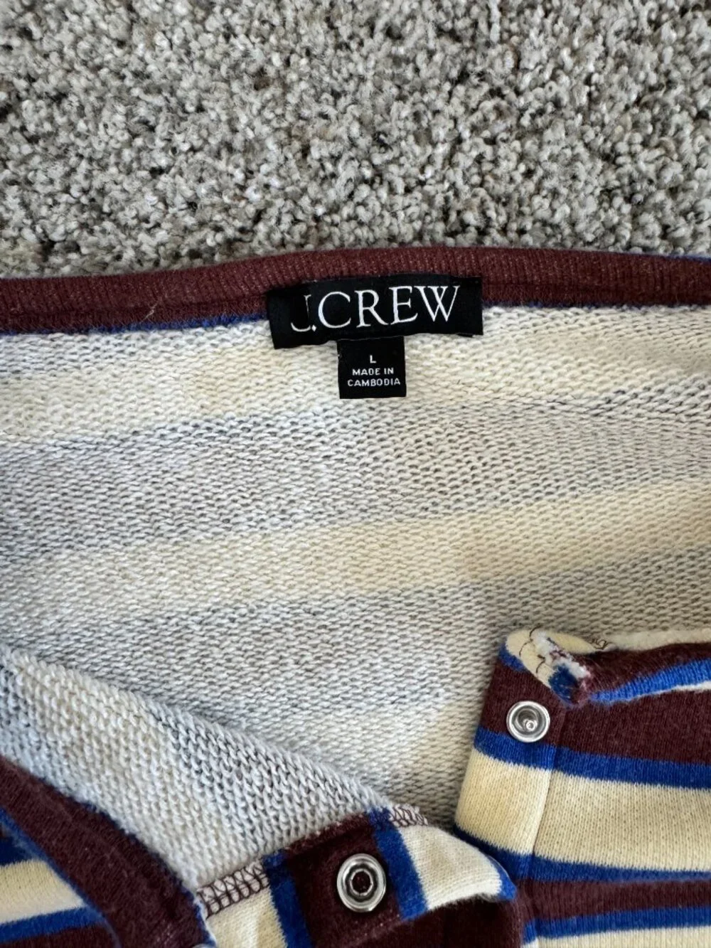 J.Crew Striped Terry Cloth Snap Front Cardigan Jacket 100% Cotton Size L